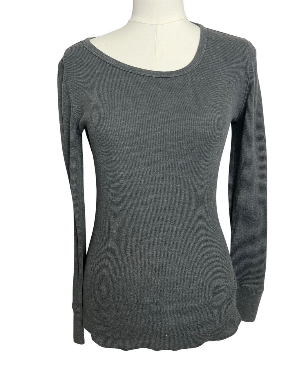 Gap Waffle Knit Thermal Top Womens Small Gray Long Sleeve Casual Basic Grunge